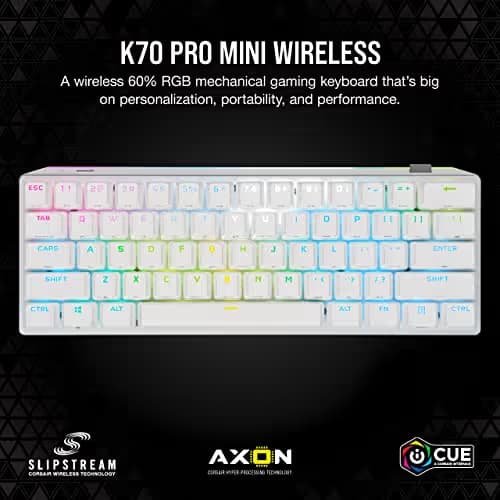 Corsair K70 PRO MINI RGB Bluetooth/Wired/Wireless Cherry MX Speed Silver Mechanical Gaming Keyboard image