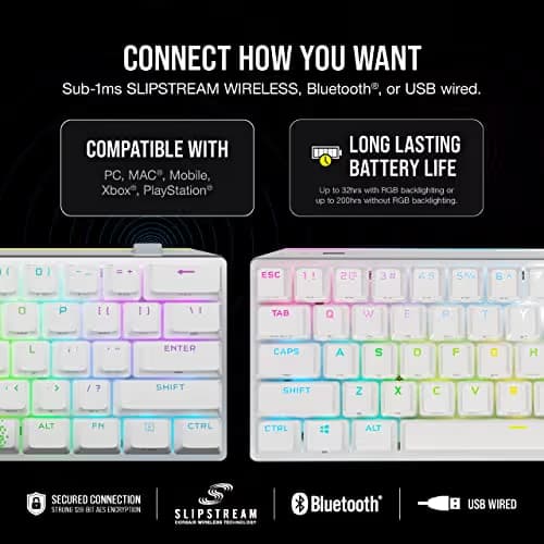 Corsair K70 PRO MINI RGB Bluetooth/Wired/Wireless Cherry MX Speed Silver Mechanical Gaming Keyboard image
