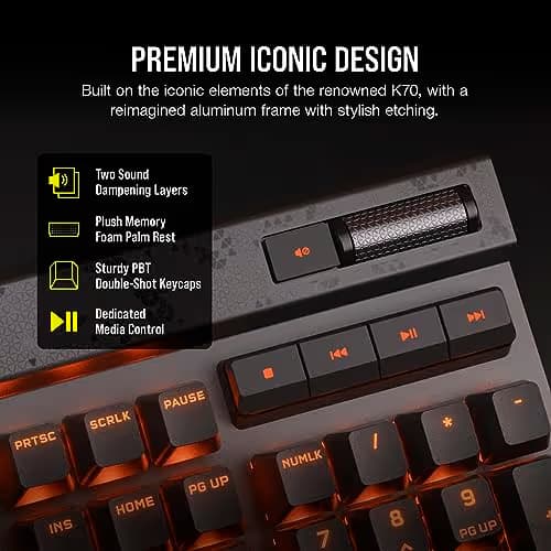 Corsair K70 MAX RGB MGX Steel Grey US Wired Gaming Keyboard image