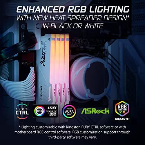 Kingston FURY Beast RGB White 128GB (4x32GB) 5600MT/s CL40 DDR5 XMP DIMM | Overclocking | Plug N Play | Intel XMP 3.0 | Kit of 4 | KF556C40BWAK4-128 image