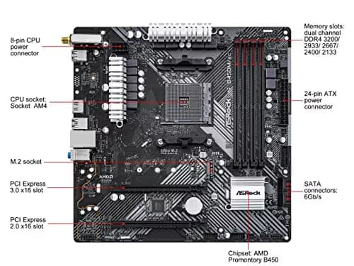 ASRock B450 M/ac R2.0 WIFI DDR4 Micro ATX image