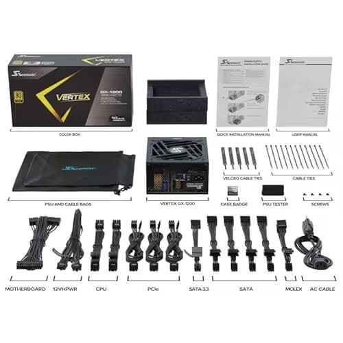 SeaSonic VERTEX GX-1200 Black / Silver 1200W Fully Modular 80+ Gold image