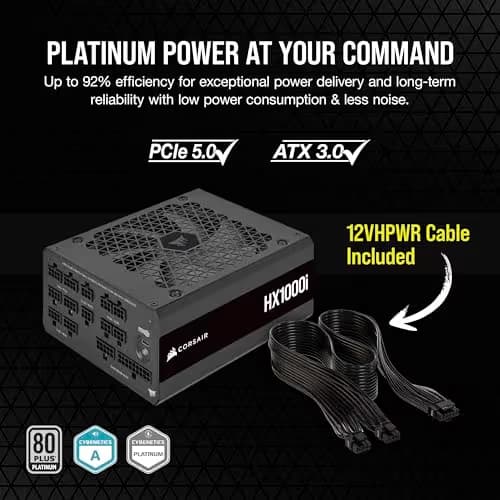 Corsair HX1000i (2023) Black ATX 1000W Fully Modular 80+ Platinum Certified image