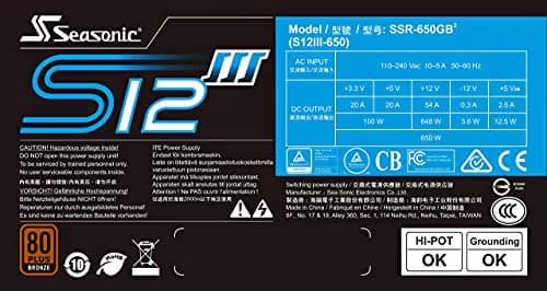 SeaSonic S12III Black ATX 650W Non-Modular 80+ Bronze Certified image