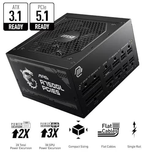 MSI MAG A750GL PCIE5 Black 750W Fully Modular 80+ Gold Certified image