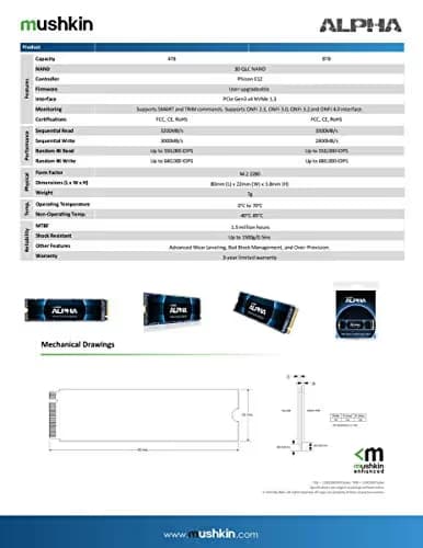 Mushkin ALPHA 8TB M.2-2280 SSD PCIe 3.0 X4 NVMe image