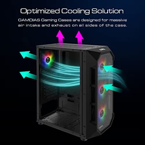 GAMDIAS AURA GC1 ATX Mid Tower Black with Tempered Glass Side Panel and USB 3.2 Gen 1 Type-A, USB 2.0 Type-A image