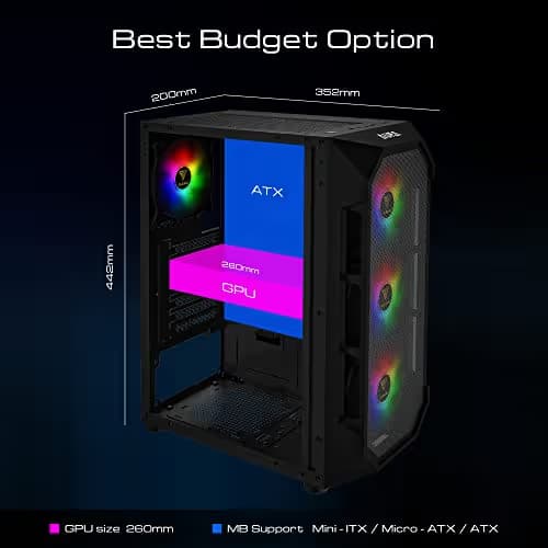 GAMDIAS AURA GC1 ATX Mid Tower Black with Tempered Glass Side Panel and USB 3.2 Gen 1 Type-A, USB 2.0 Type-A image