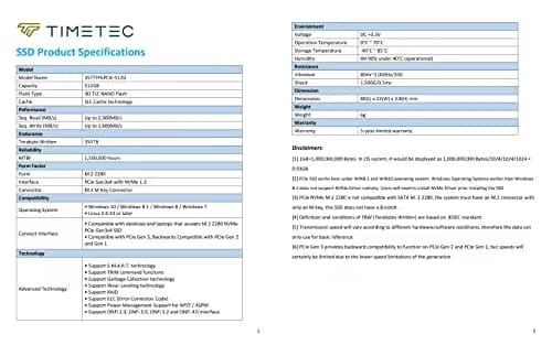 Timetec 35TTFP6PCIE 512GB M.2 SSD PCIe 3.0 NVMe image