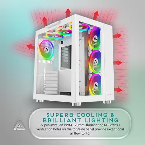 Apevia Prism Elite ATX Mid Tower White Tempered Glass Side Panel, USB 3.2 Gen 1 Type-A, USB 2.0 Type-A image