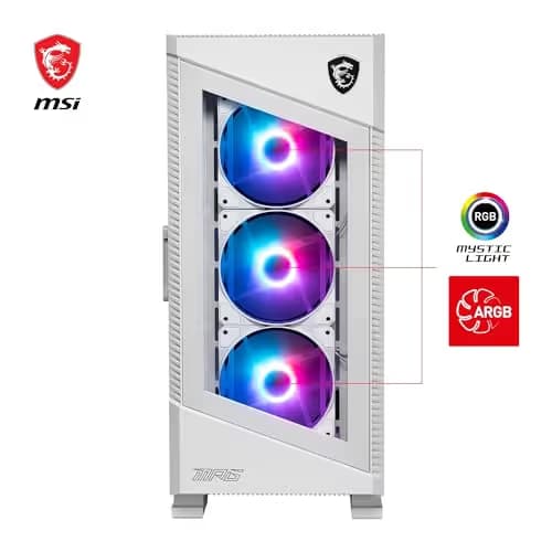 MSI MPG VELOX 100R ATX Mid Tower White with Tempered Glass Side Panel and Front Panel USB 3.2 Gen 2x2 Type-C, USB 3.2 Gen 1 Type-A image