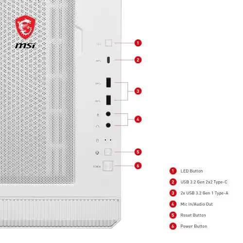 MSI MPG VELOX 100R ATX Mid Tower White with Tempered Glass Side Panel and Front Panel USB 3.2 Gen 2x2 Type-C, USB 3.2 Gen 1 Type-A image