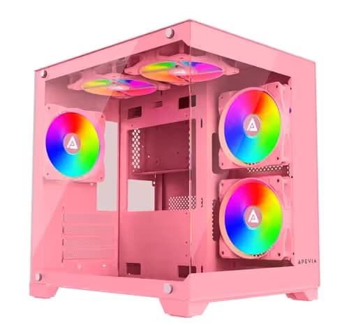 Apevia PRISM Micro ATX Mid Tower Pink Tempered Glass Side Panel image