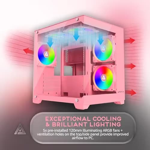 Apevia PRISM Micro ATX Mid Tower Pink Tempered Glass Side Panel image