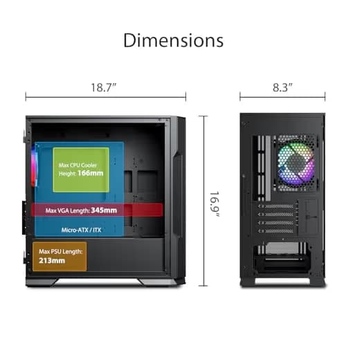 Vetroo M03 Micro ATX Mini Tower Black with Tempered Glass Side Panel and USB 3.2 Gen 1 Type-A, USB 2.0 Type-A image