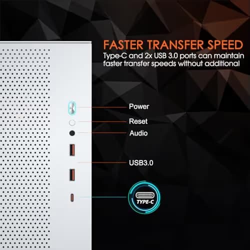 Vetroo AL-MESH-7C ATX Mid Tower White with Tempered Glass Side Panel and USB 3.2 Gen 2 Type-C, USB 3.2 Gen 1 Type-A image