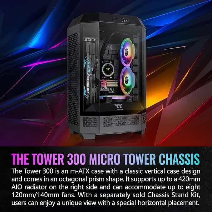 Thermaltake The Tower 300 MicroATX Mini Tower Tempered Glass Side Panel  - Black image