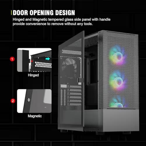 Vetroo AL600 ATX Mid Tower Black with Tempered Glass Side Panel and USB 3.2 Gen 1 Type-A, USB 2.0 Type-A Front Panel image