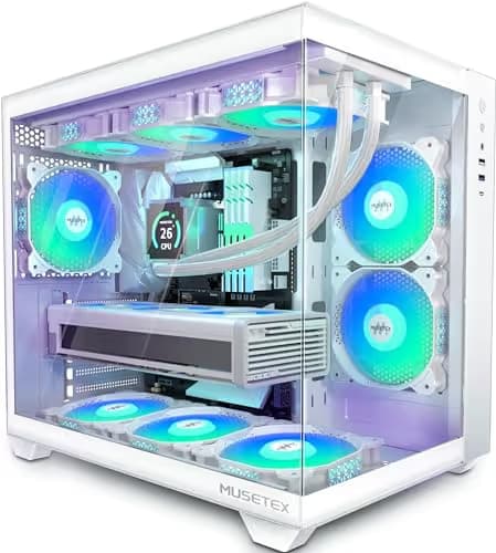 MUSETEX Y6 ATX Mid Tower White ARGB with Tempered Glass Side Panel and USB 3.2 Gen 2 Type-C, USB 3.2 Gen 1 Type-A, USB 2.0 Type-A image