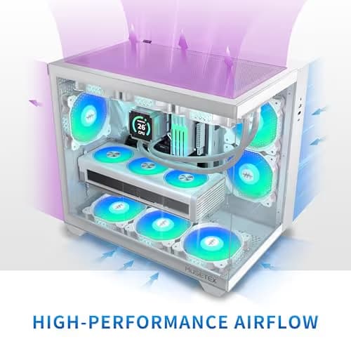 MUSETEX Y6 ATX Mid Tower White ARGB with Tempered Glass Side Panel and USB 3.2 Gen 2 Type-C, USB 3.2 Gen 1 Type-A, USB 2.0 Type-A image