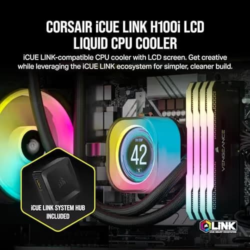 Corsair iCUE LINK H100i LCD Water 240mm 63.1 CFM Black image