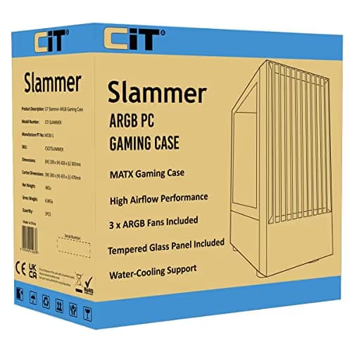 CiT Slammer Micro ATX Mid Tower Black with Tempered Glass Side Panel and USB 3.2 Gen 1 Type-A, USB 2.0 Type-A image