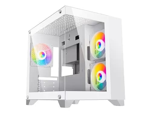DIYPC DIY-CUBE01 Micro ATX Mini Tower White with Tempered Glass Side Panel and USB 3.2 Gen 1 Type-A, USB 2.0 Type-A main image