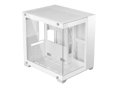 DIYPC DIY-CUBE01 Micro ATX Mini Tower White with Tempered Glass Side Panel and USB 3.2 Gen 1 Type-A, USB 2.0 Type-A image