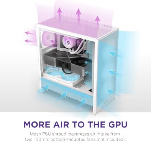 NZXT H5 Flow RGB (2024) ATX Mid Tower White Tempered Glass Side Panel with USB 3.2 Gen 2x2 Type-C and USB 3.2 Gen 1 Type-A image