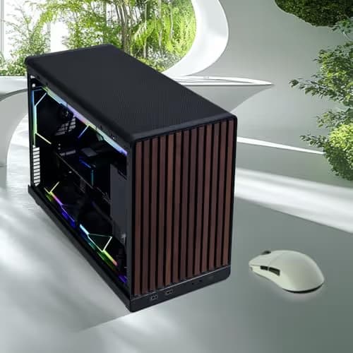 Lian Li A3-mATX Micro ATX Mini Tower Black / Brown Wood Mesh Side Panel image