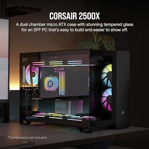Corsair 2500X Micro ATX Mini Tower Black Tempered Glass Side Panel, USB 3.2 Gen 2 Type-C, USB 3.2 Gen 1 Type-A image