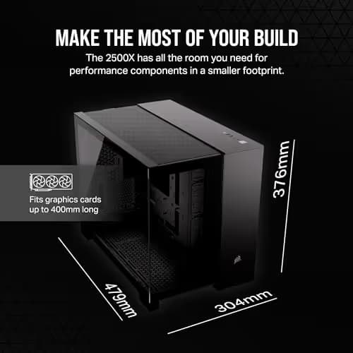 Corsair 2500X Micro ATX Mini Tower Black Tempered Glass Side Panel, USB 3.2 Gen 2 Type-C, USB 3.2 Gen 1 Type-A image