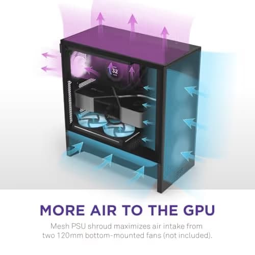 NZXT H5 Flow (2024) ATX Mid Tower Black with Tempered Glass Side Panel and USB 3.2 Gen 2x2 Type-C, USB 3.2 Gen 1 Type-A image