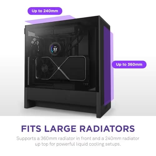 NZXT H5 Flow (2024) ATX Mid Tower Black with Tempered Glass Side Panel and USB 3.2 Gen 2x2 Type-C, USB 3.2 Gen 1 Type-A image