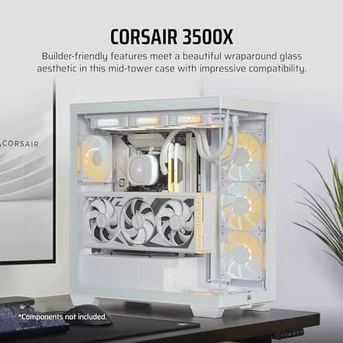 Corsair 3500X ATX Mid Tower White Tempered Glass Side Panel, USB 3.2 Gen 2 Type-C                                                    USB 3.2 Gen 1 Type-A image