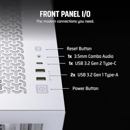 Corsair 3500X ATX Mid Tower White Tempered Glass Side Panel, USB 3.2 Gen 2 Type-C                                                    USB 3.2 Gen 1 Type-A image