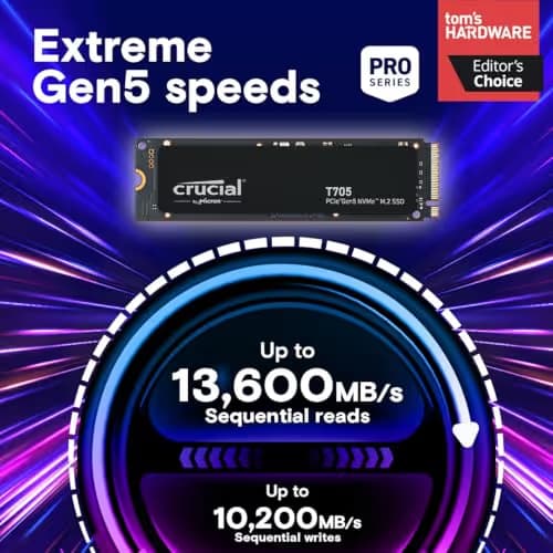 Crucial T705 1TB PCIe Gen5 NVMe M.2 SSD with Heatsink image