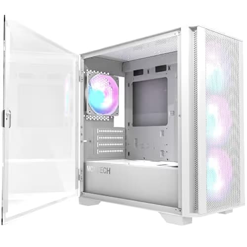 Montech AIR 100 ARGB Micro ATX Mid Tower White Tempered Glass Side Panel and USB 3.2 Gen 1 Type-A, USB 2.0 Type-A Front Panel image