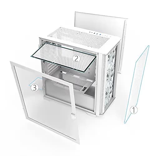Montech AIR 100 ARGB Micro ATX Mid Tower White Tempered Glass Side Panel and USB 3.2 Gen 1 Type-A, USB 2.0 Type-A Front Panel image