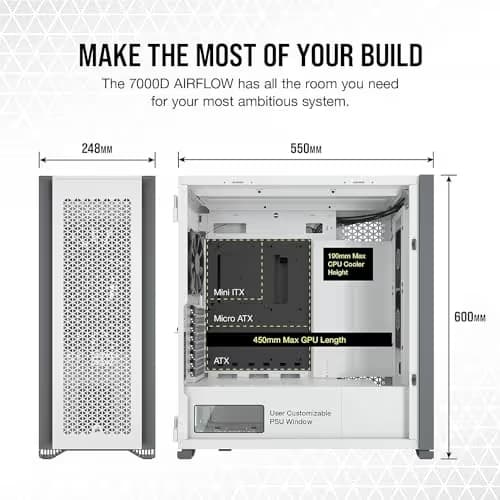 Corsair 7000D AIRFLOW ATX Full Tower White / Black Tempered Glass USB 3.2 Gen 2 Type-C USB 3.2 Gen 1 Type-A image