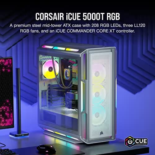 Corsair iCUE 5000T RGB ATX Mid Tower White / Gray with Tempered Glass Side Panel, USB 3.2 Gen 2 Type-C, USB 3.2 Gen 1 Type-A image