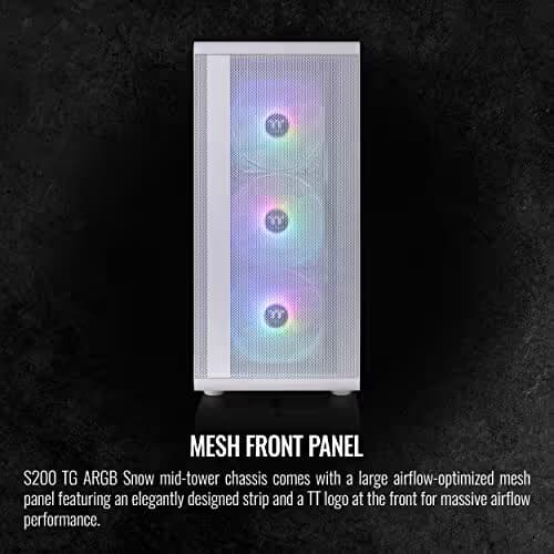 Thermaltake S200 ATX Mid Tower White Tempered Glass Side Panel ARGB image