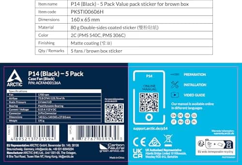 ARCTIC P14 140mm Black 72.8 CFM 5-Pack image