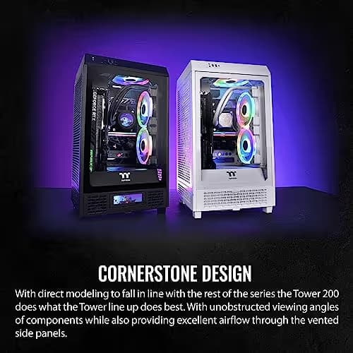 Thermaltake The Tower 200 Mini-ITX Tower White with Tempered Glass Side Panel and USB 3.2 Gen 2 Type-C image