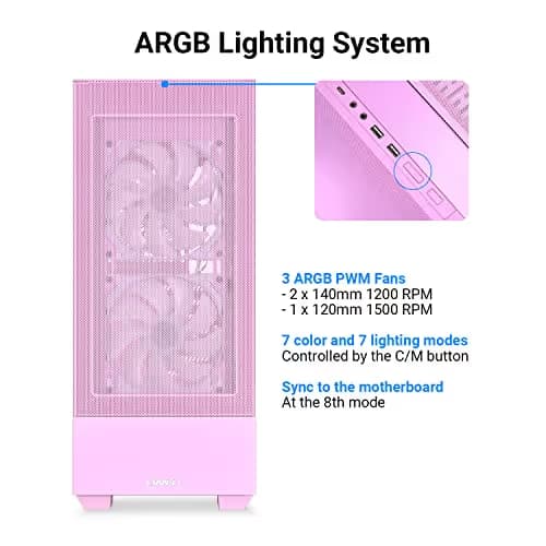 Lian Li LANCOOL 205 Mesh C ATX Mid Tower Pink Tempered Glass Side Panel, USB 3.2 Gen 2 Type-C, USB 3.2 Gen 1 Type-A image