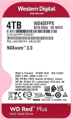 Western Digital Red Plus 4TB HDD 5400RPM 3.5" SATA 6.0 Gb/s Internal image