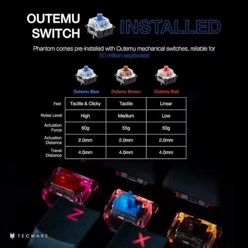 Tecware Phantom RGB Wired Outemu Blue Gaming Keyboard image