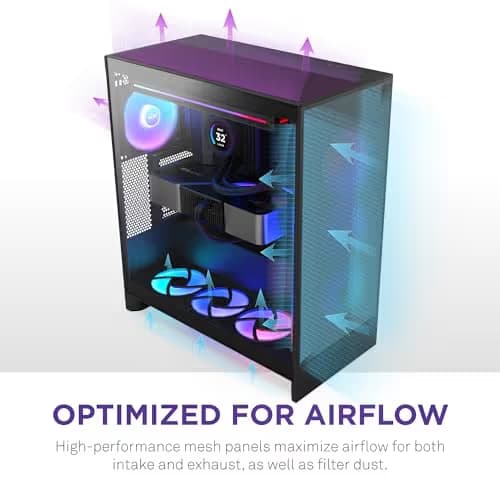 NZXT H7 Flow 2024 - Mid-Tower ATX Airflow Case - Includes Pre-Installed 3 x 120mm Fans - CM-H72FB-01 - Supports Bottom Fans for Dedicated GPU Cooling - Cable Management - Black image