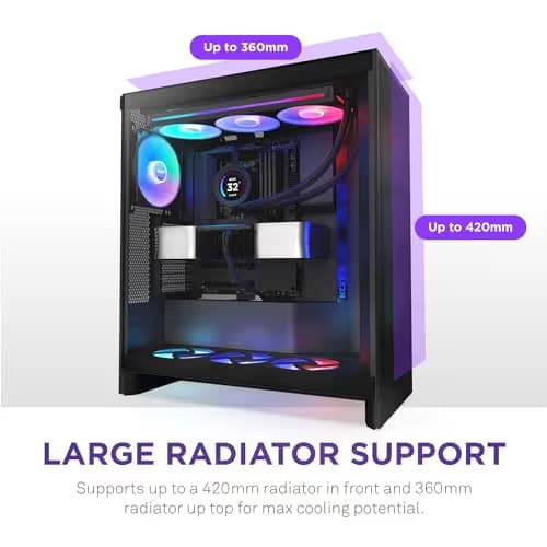 NZXT H7 Flow 2024 - Mid-Tower ATX Airflow Case - Includes Pre-Installed 3 x 120mm Fans - CM-H72FB-01 - Supports Bottom Fans for Dedicated GPU Cooling - Cable Management - Black image
