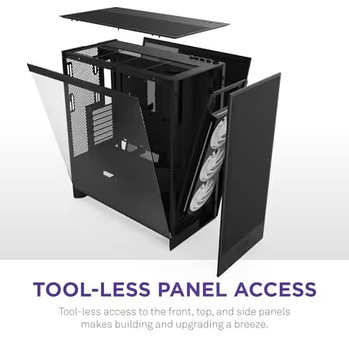 NZXT H7 Flow 2024 - Mid-Tower ATX Airflow Case - Includes Pre-Installed 3 x 120mm Fans - CM-H72FB-01 - Supports Bottom Fans for Dedicated GPU Cooling - Cable Management - Black image